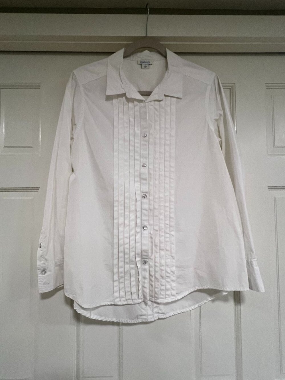 Sundance 100% Cotton Pleated Tuxedo Shirt | White Button Down Blouse | Size M